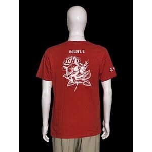 Marcelo Burlon County of Milan Skull & Rose Red Graphic T-Shirt Men's Size Small